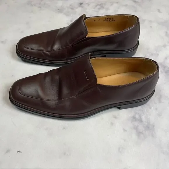 Bally Mens Caddo Brown Italian Leather Slip On Loafers Square Toe Sz 8E
